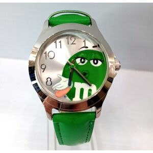 M&M's Green Character Watch Japan Movement 2015 Silver Case 36mm New Battery